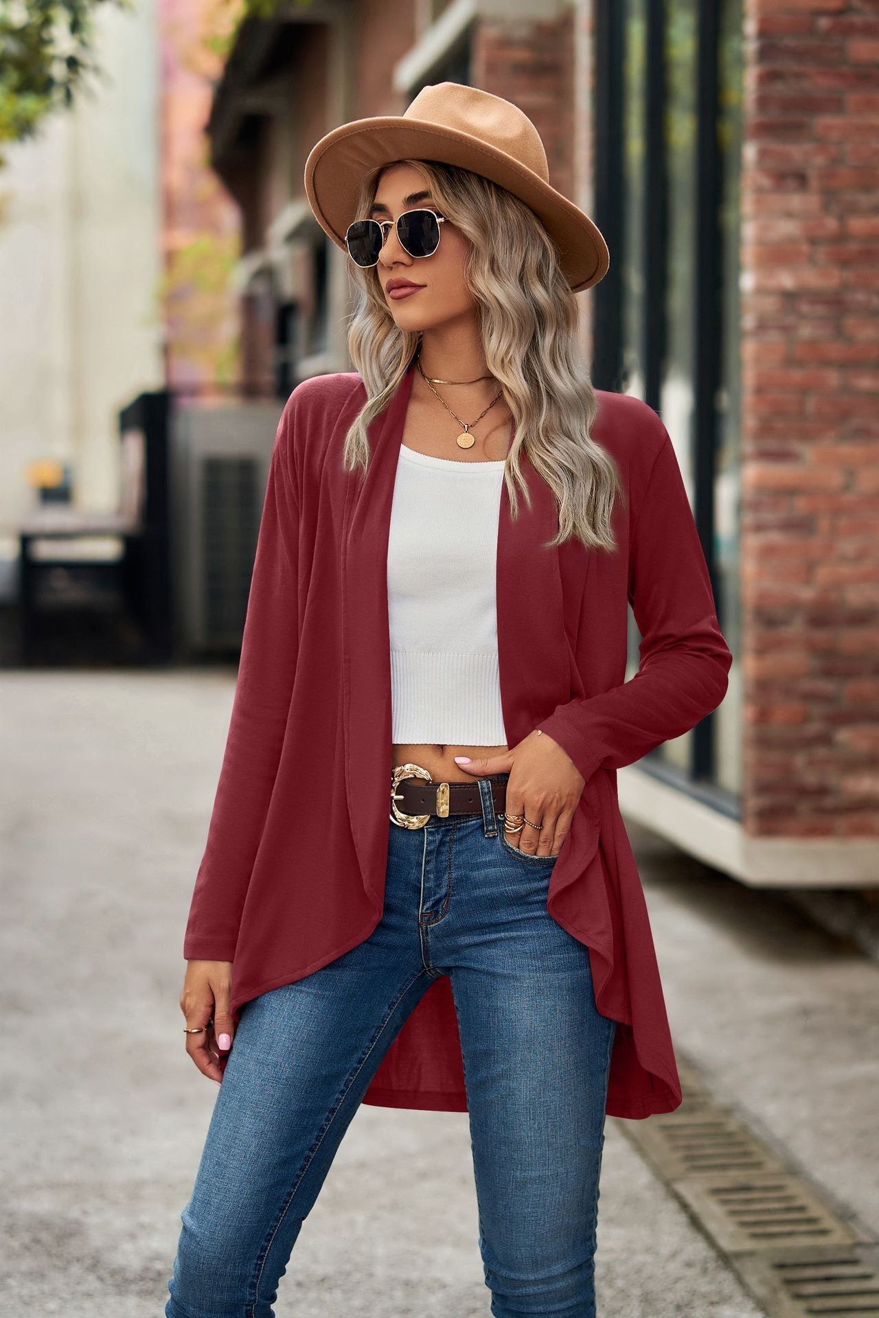 Open Front Knit Cardigan Long Sleeve Casual Sweater
