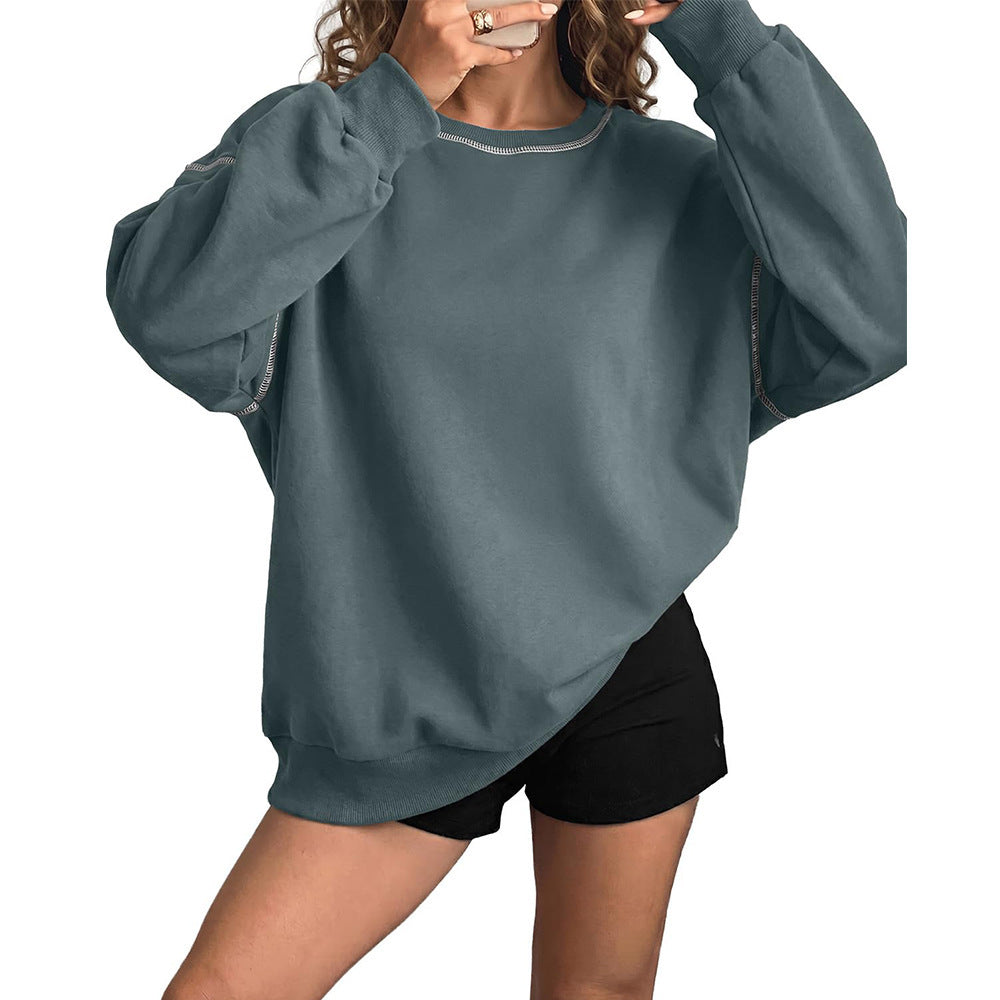 Contrast Stitch Crew Neck Casual Sweatshirt Pullover