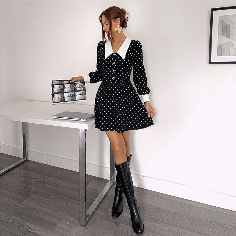 Polka-Dot Dress Vintage Collared Fit Flare