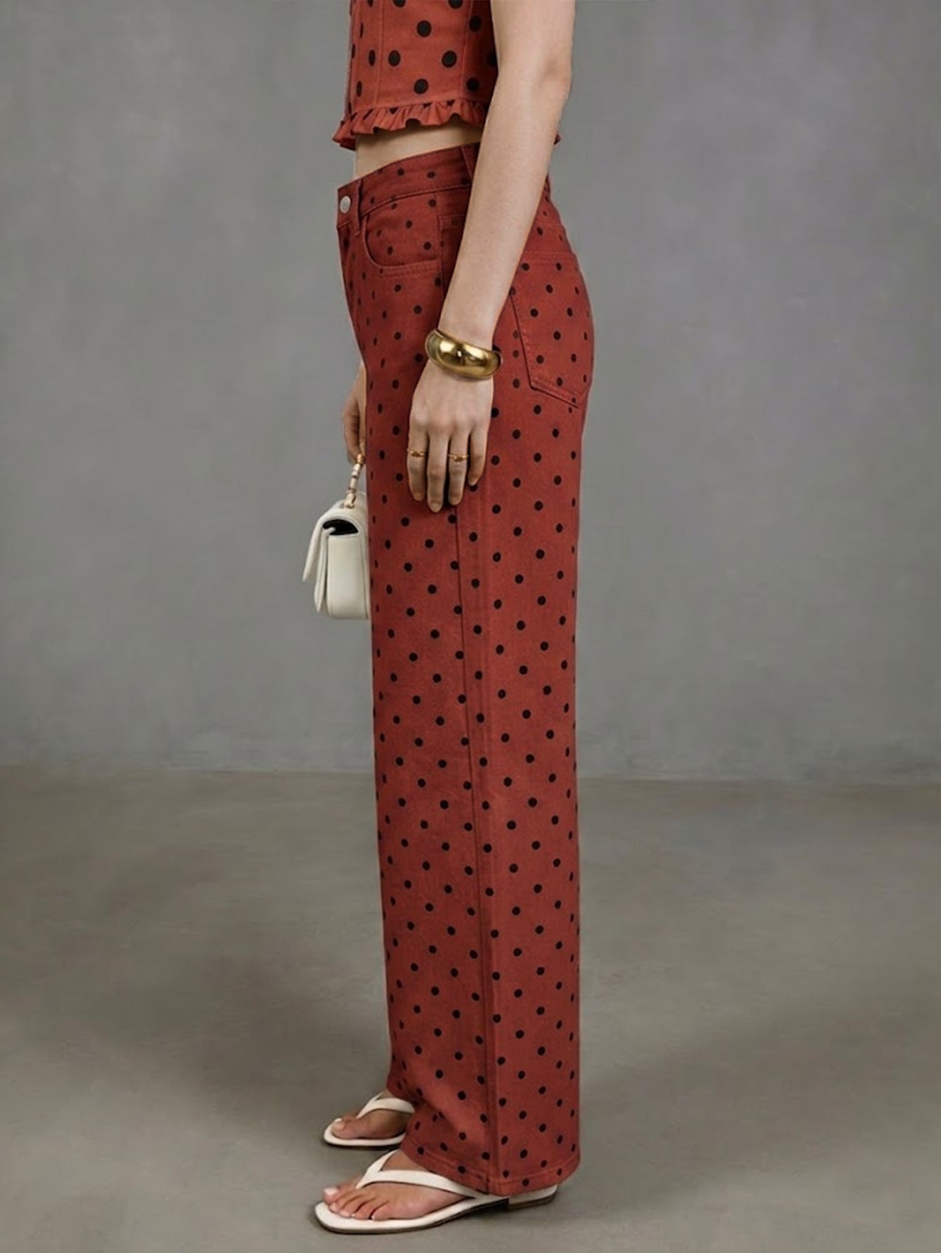Polka Dot Denim Jeans Vintage High Waist Wide Leg