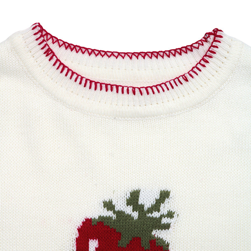 Strawberry Graphic Knit Sweater Women’s Casual Pullover