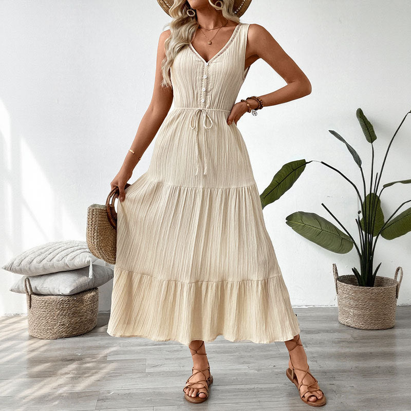 Textured Sleeveless Midi Dress Casual Flowy Vacation Look