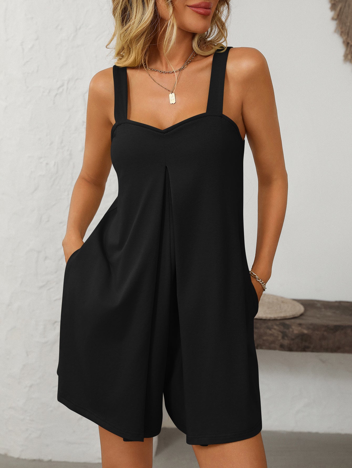 Women's One-piece Shorts Sleeveless Shoulder Straps Loose Cowl Jumpsuit
