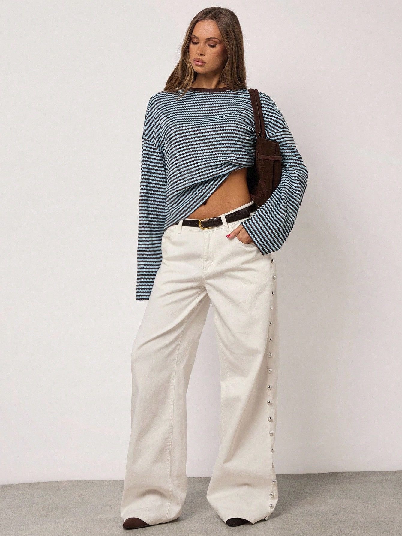 Striped Knit Sweater Long Sleeve Oversized Casual Top