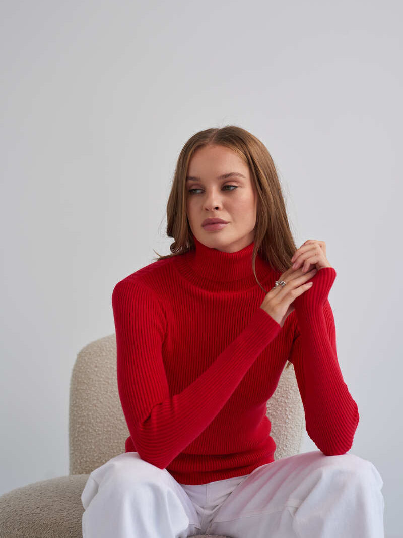 Ribbed Turtleneck Sweater Slim Fit Layering Pullover
