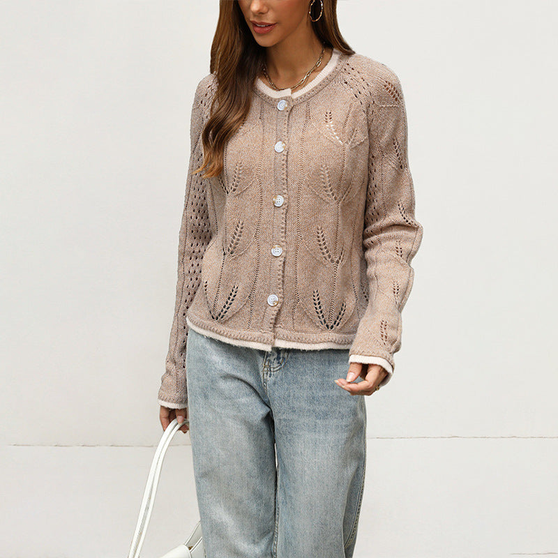 Oversized Chunky Knit Cardigan Button Front Color Block
