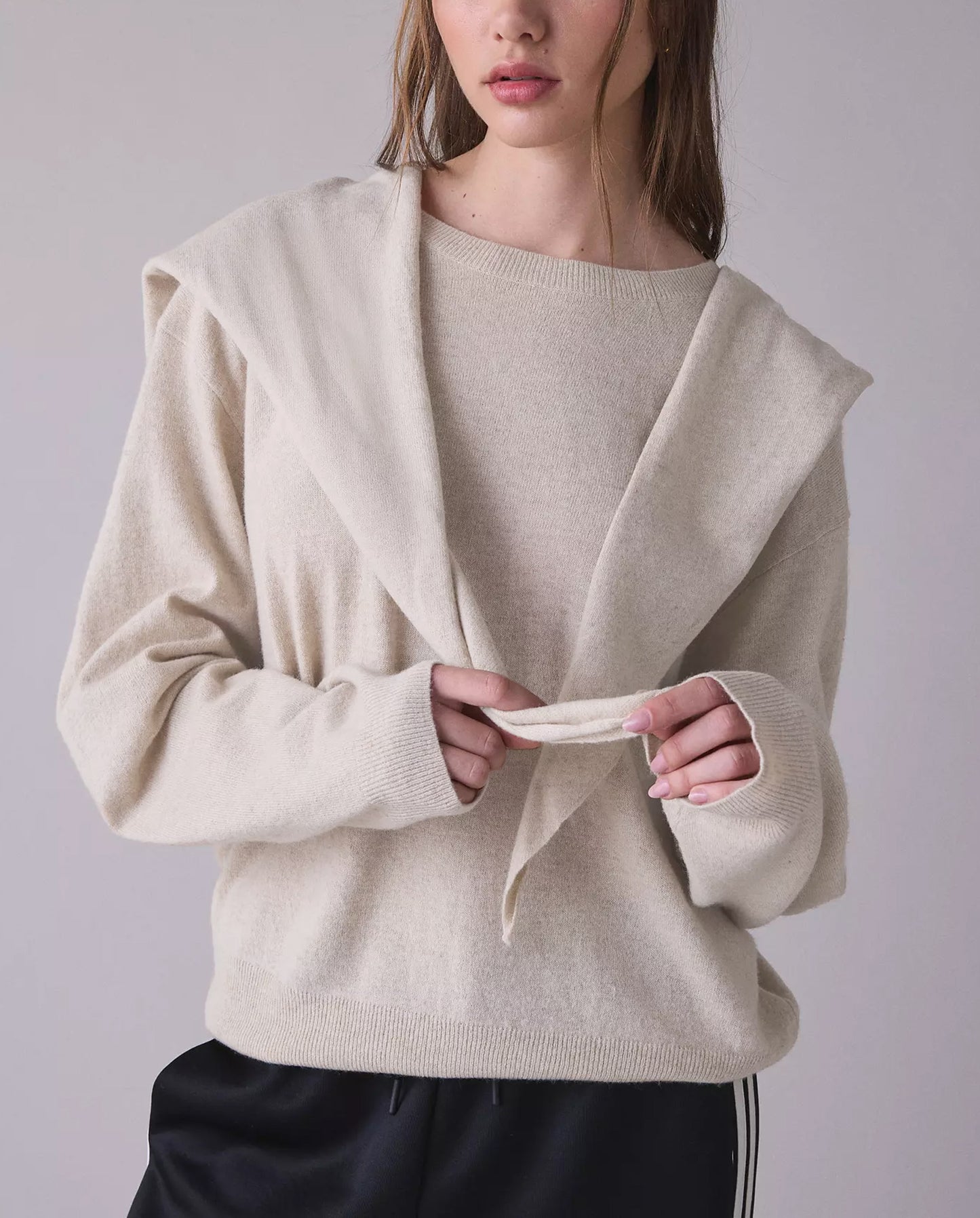 Striped Knit Sweater Shawl Detail Oversized Casual Pullover