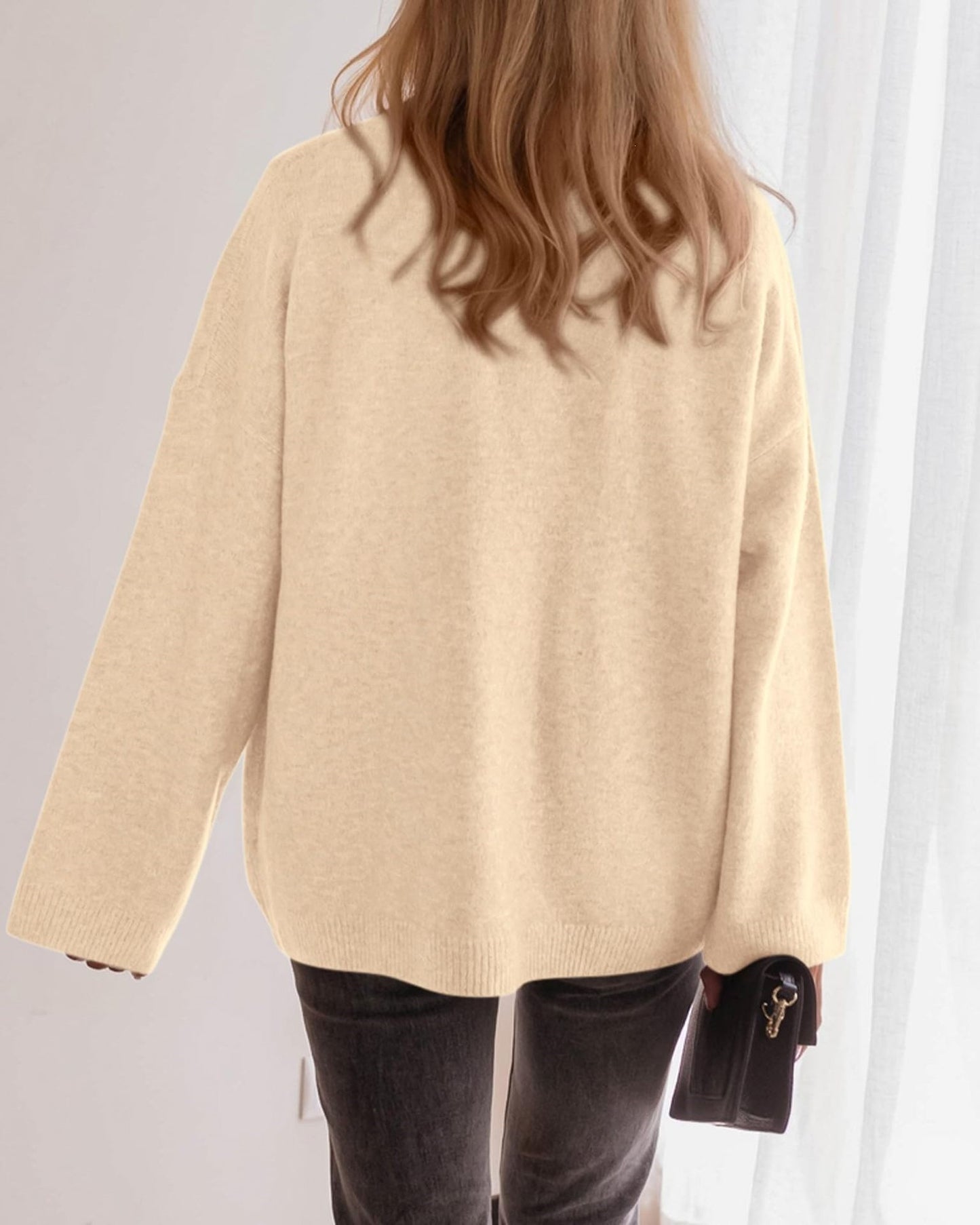 Solid Knit Cardigan Casual Oversized Pocket Button-Up