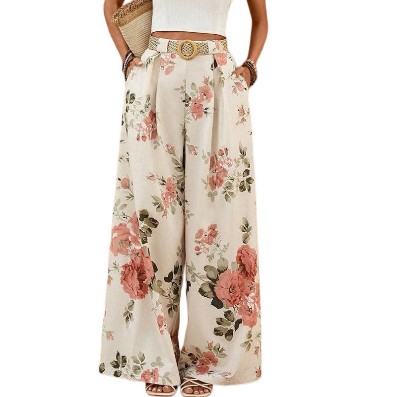 High Waisted Floral Wide Leg Palazzo Pants with Pockets