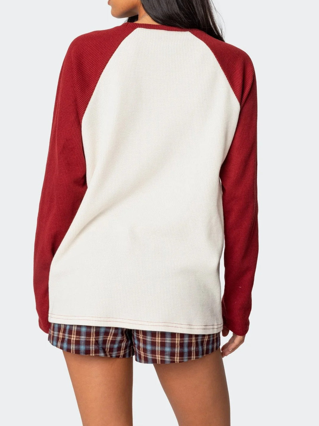 Colorblock Raglan Sleeve Waffle Knit Top