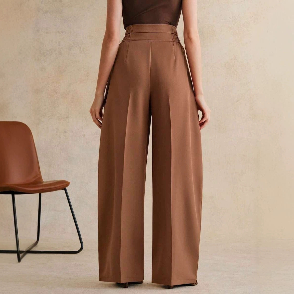 Women's High Waisted Wide Leg Curved Pants Casual Trousers