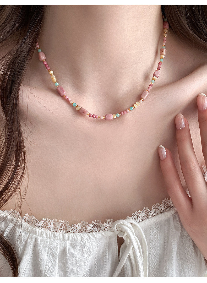 Colorful Natural Stone Beaded Necklace for Women