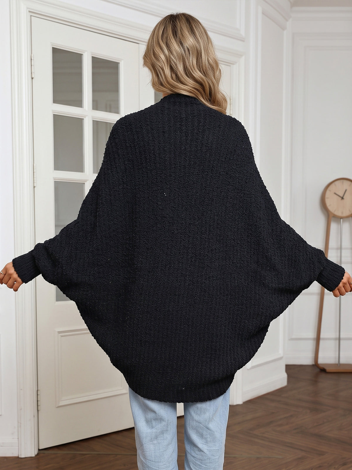 Women's Oversized Chunky Knit Batwing Long Cardigan Black