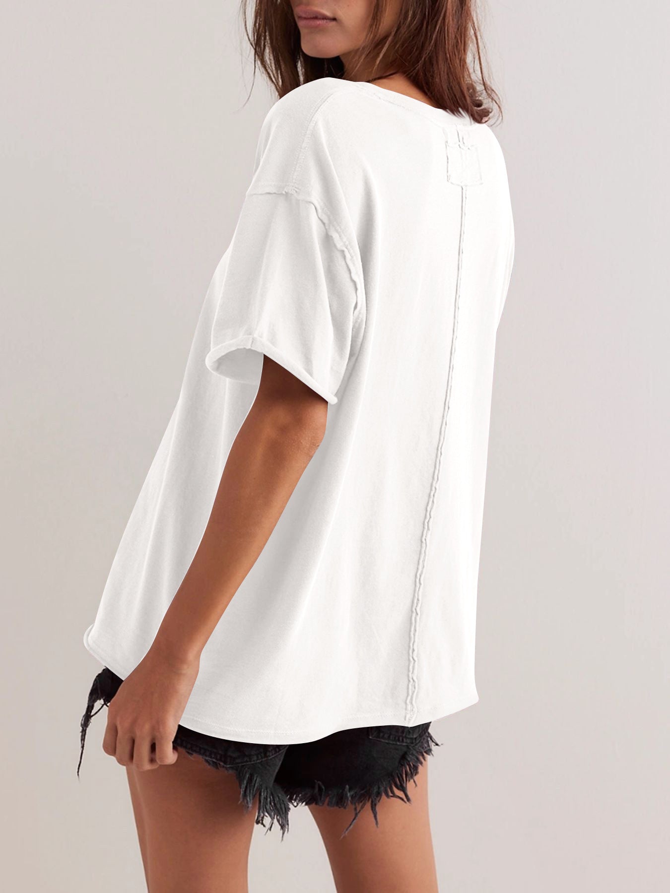 Solid Rayon T Shirt Oversized Crew neck Short Sleeve