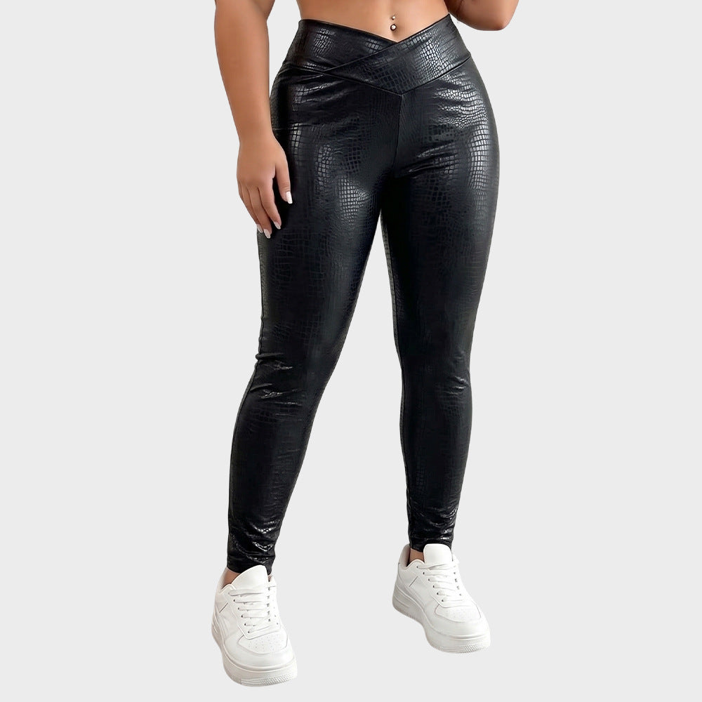 Crocodile Faux Leather Leggings High Waist Slim Fit Trendy