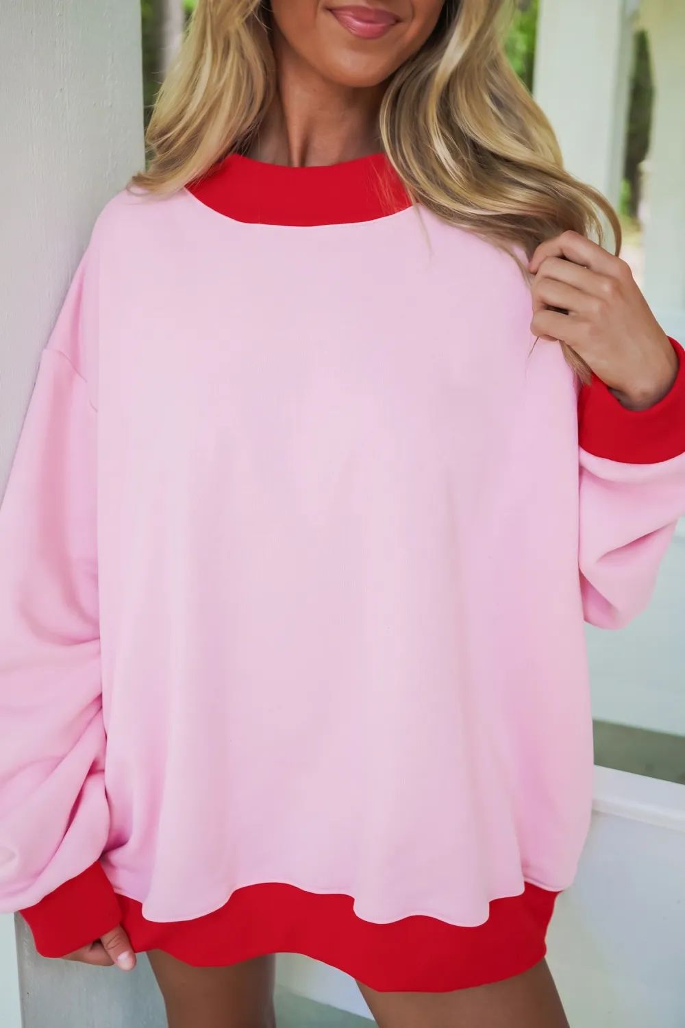 Women's Oversized Color Block Mock Neck Sweatshirt