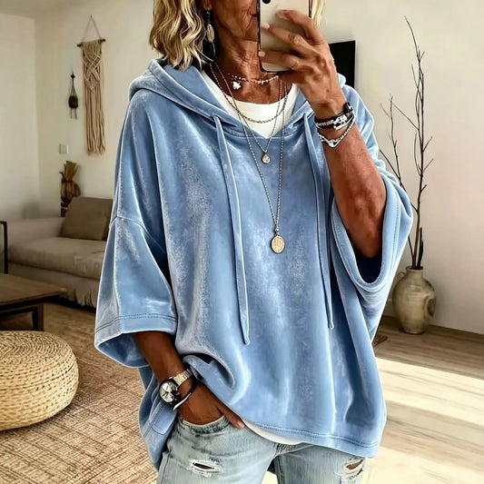 Women’s Oversized V Neck Hooded Sweatshirt 3/4 Sleeve Pullover