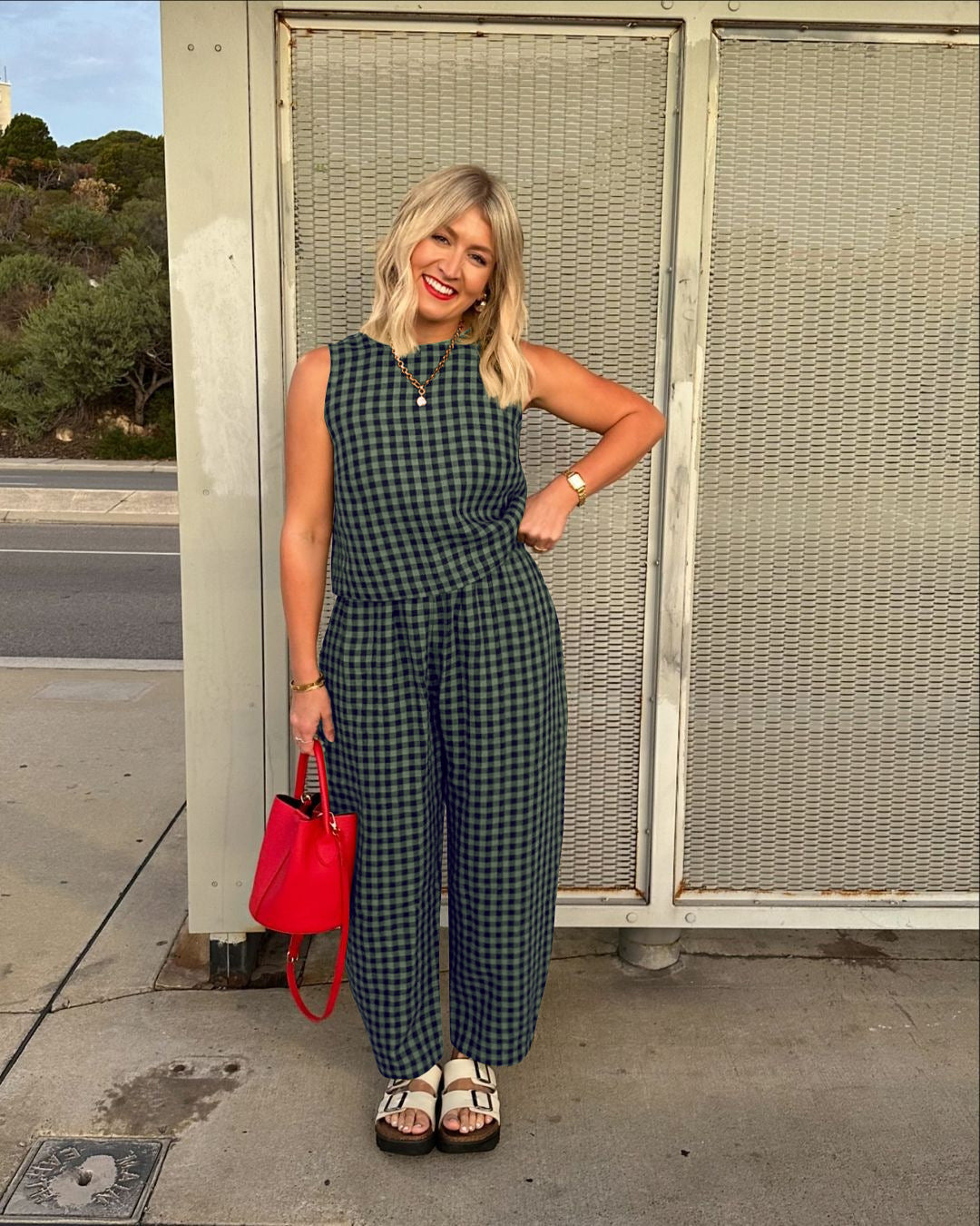 Women's Plaid Sleeveless Top & Pants Two Piece Set
