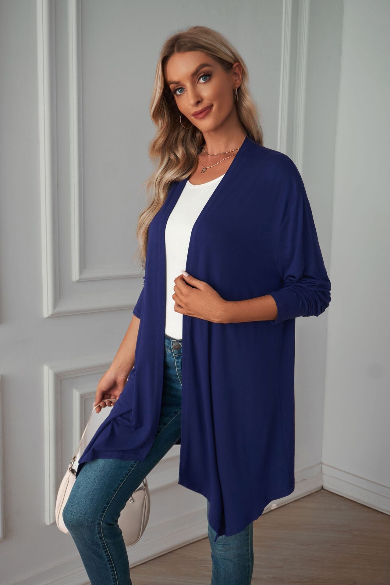 Women's Lightweight Solid Open Front Long Cardigan