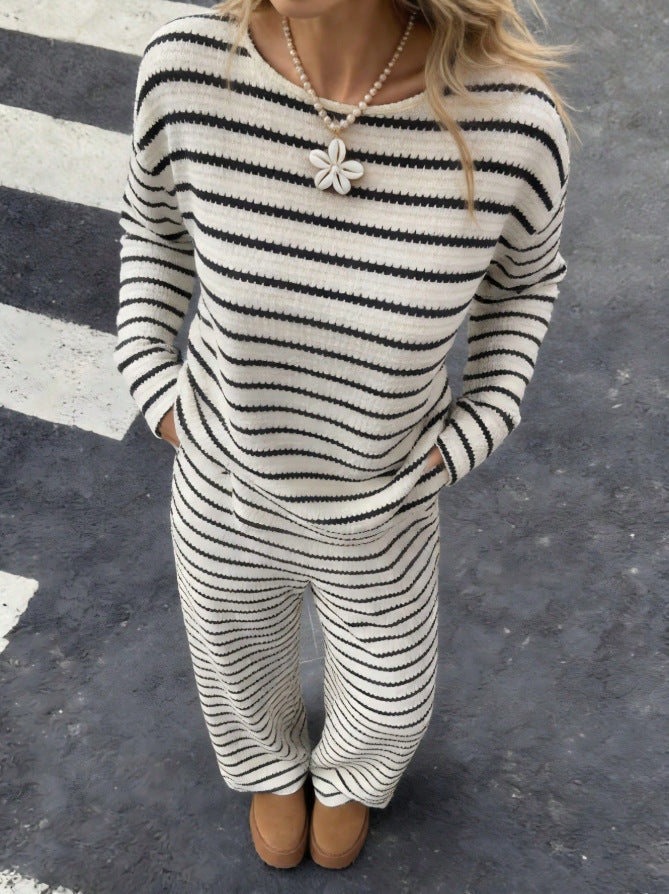Striped Knit Jumpsuit Boutique Wide Leg Ribbed Loungewear