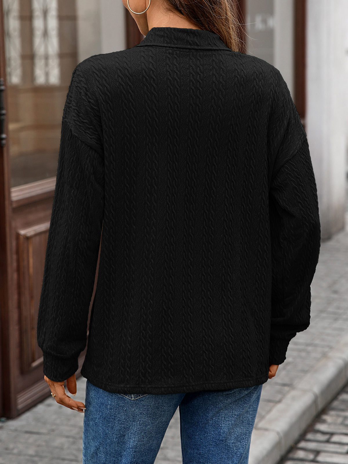 Women's Collared Long Sleeve Solid Pullover Top