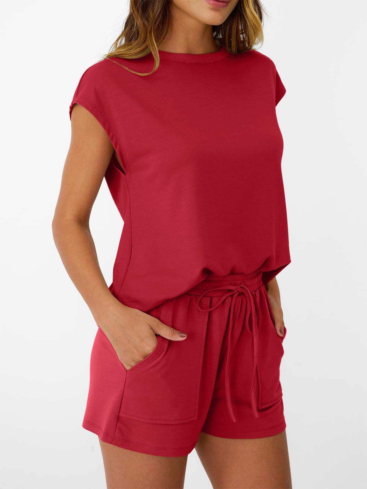 Solid Knit Lounge Set Casual Drawstring Pocket