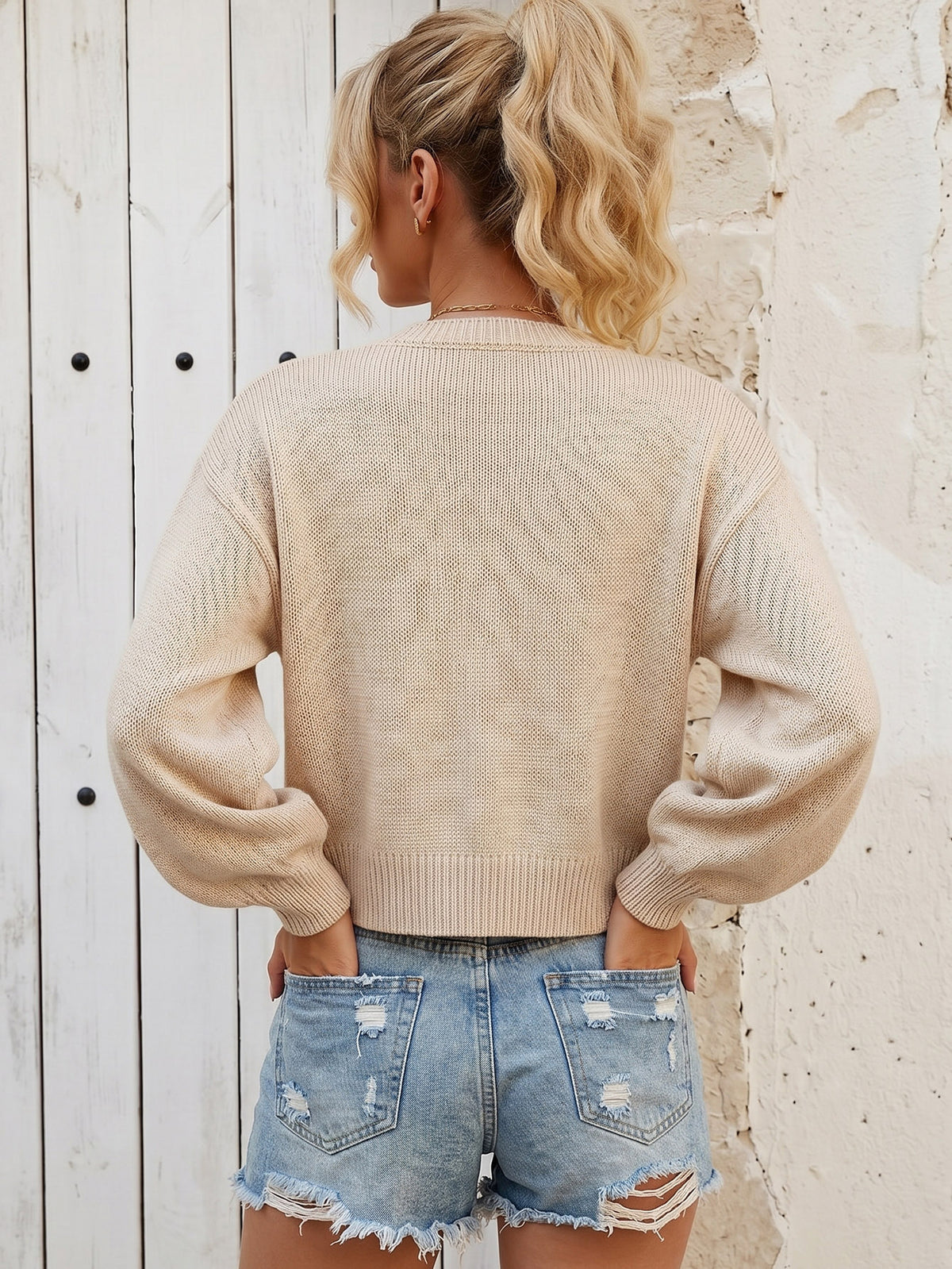 Women's Bow Front Crew Neck Knit Cardigan Sweater