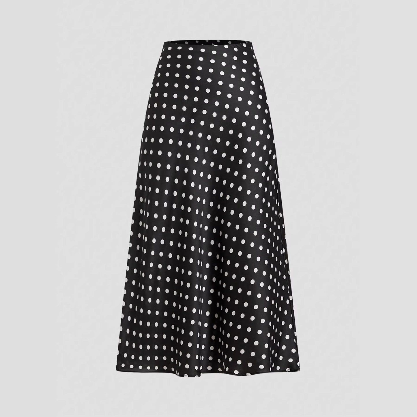 Womens Satin Polka Dot A Line Midi Skirt with Zipper
