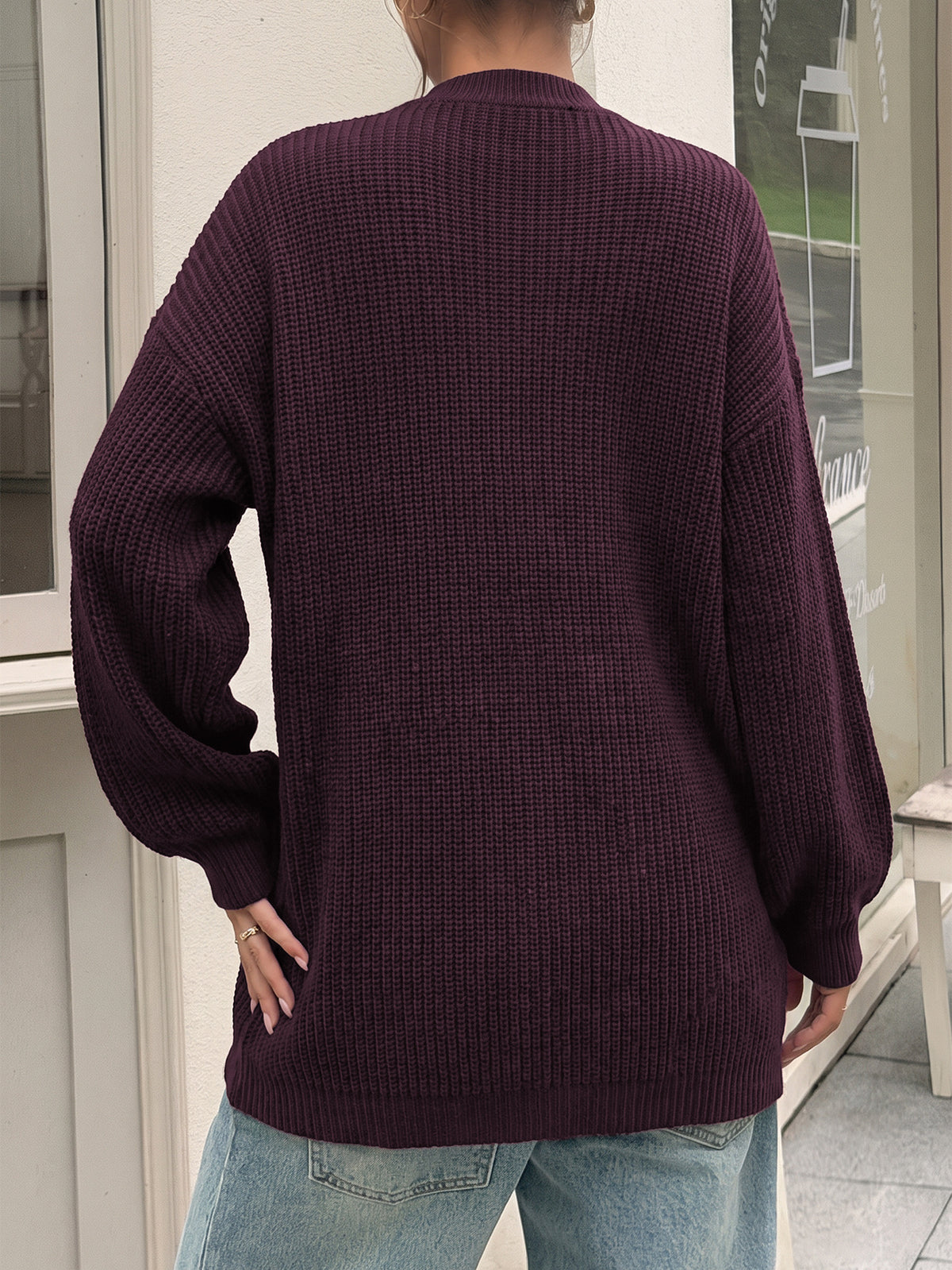 Oversized Chunky Ribbed Sweater Dress Burgundy Mini