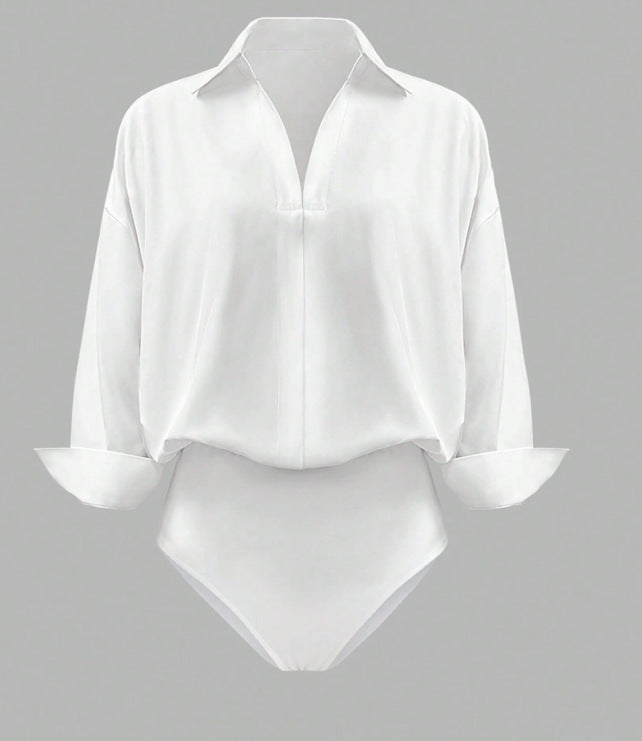 Solid Blouse Oversized Business Casual Collared Tunic