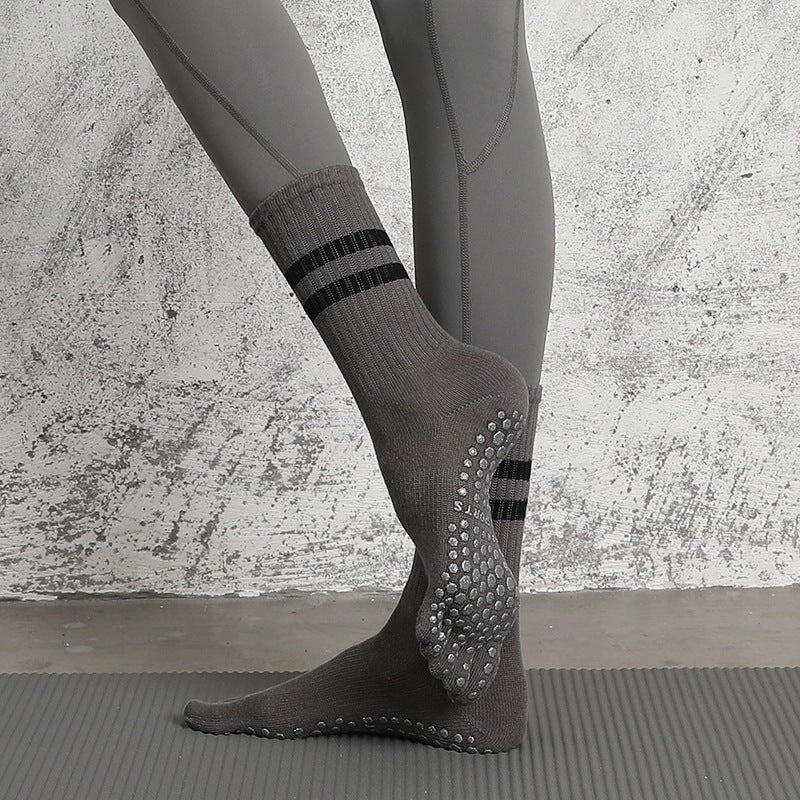 Women Mid Calf Pilates Toe Socks Non Slip Cotton Grip