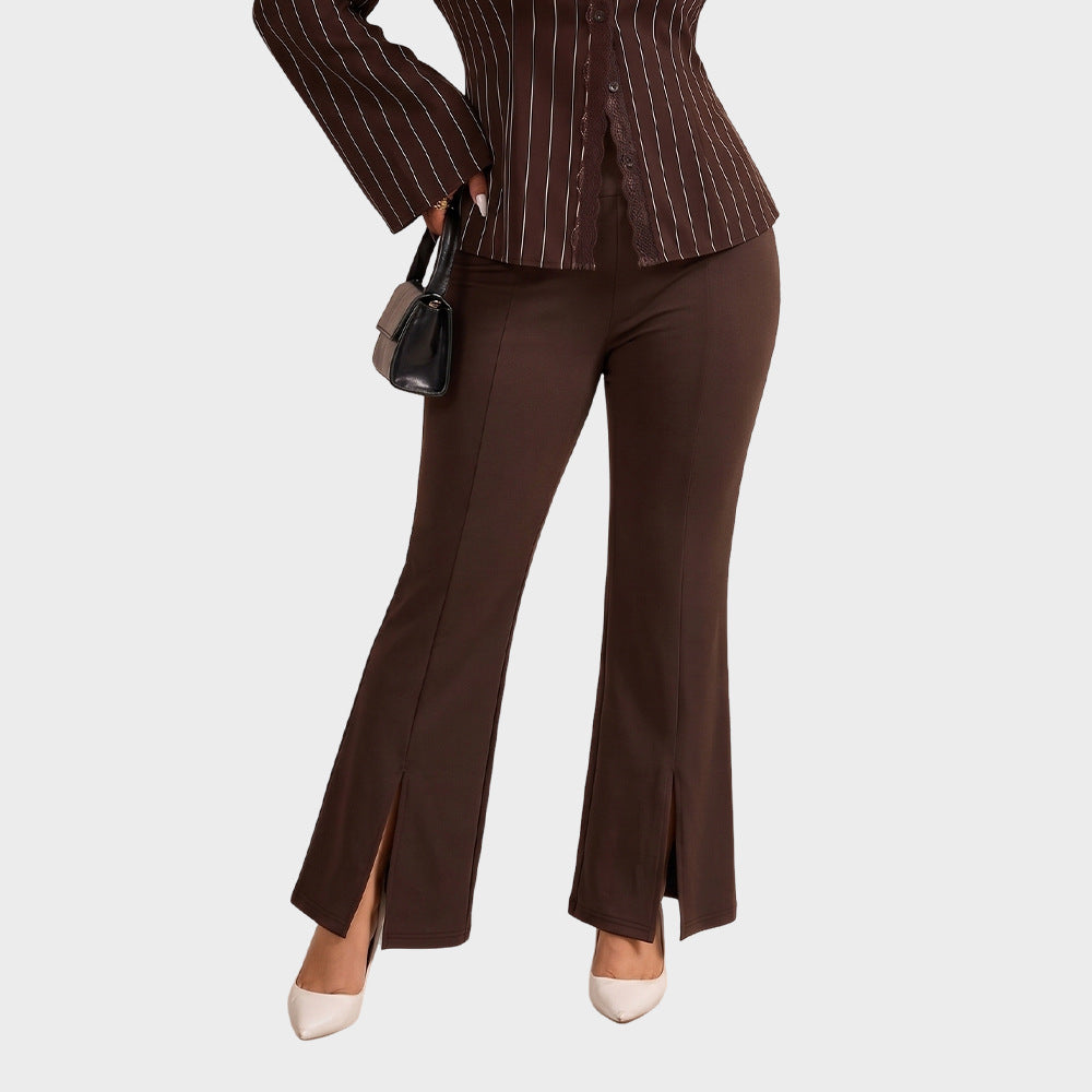 Solid Ribbed Knit Pants Wide Leg Casual High Waist Trendy