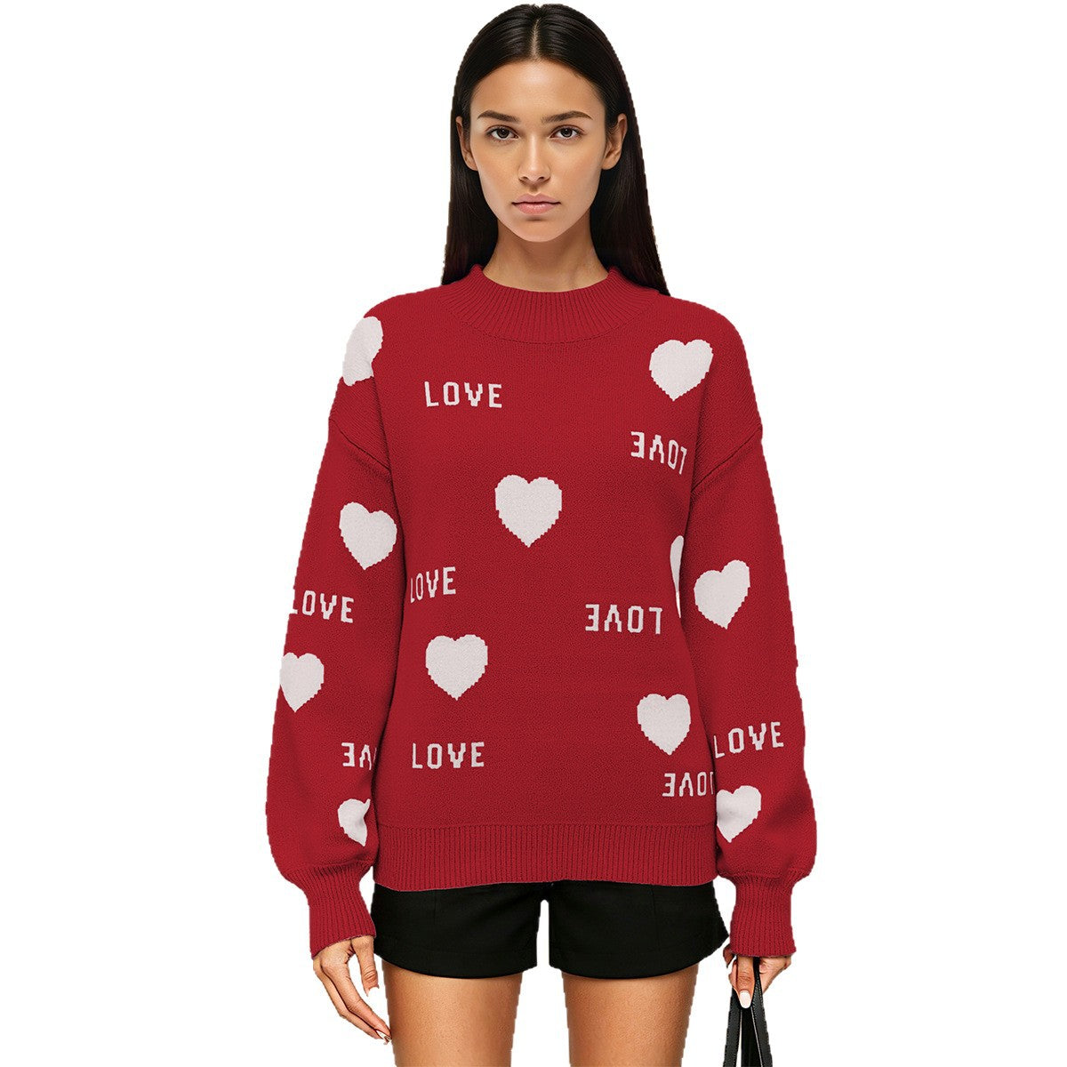 Womens Valentine Heart Crewneck Knit Sweater