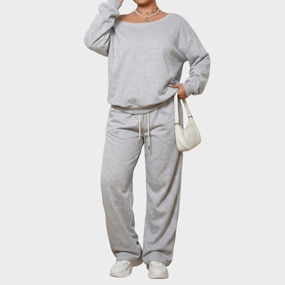 Solid Fleece Two Piece Set Oversized Lounge Casual Outfit