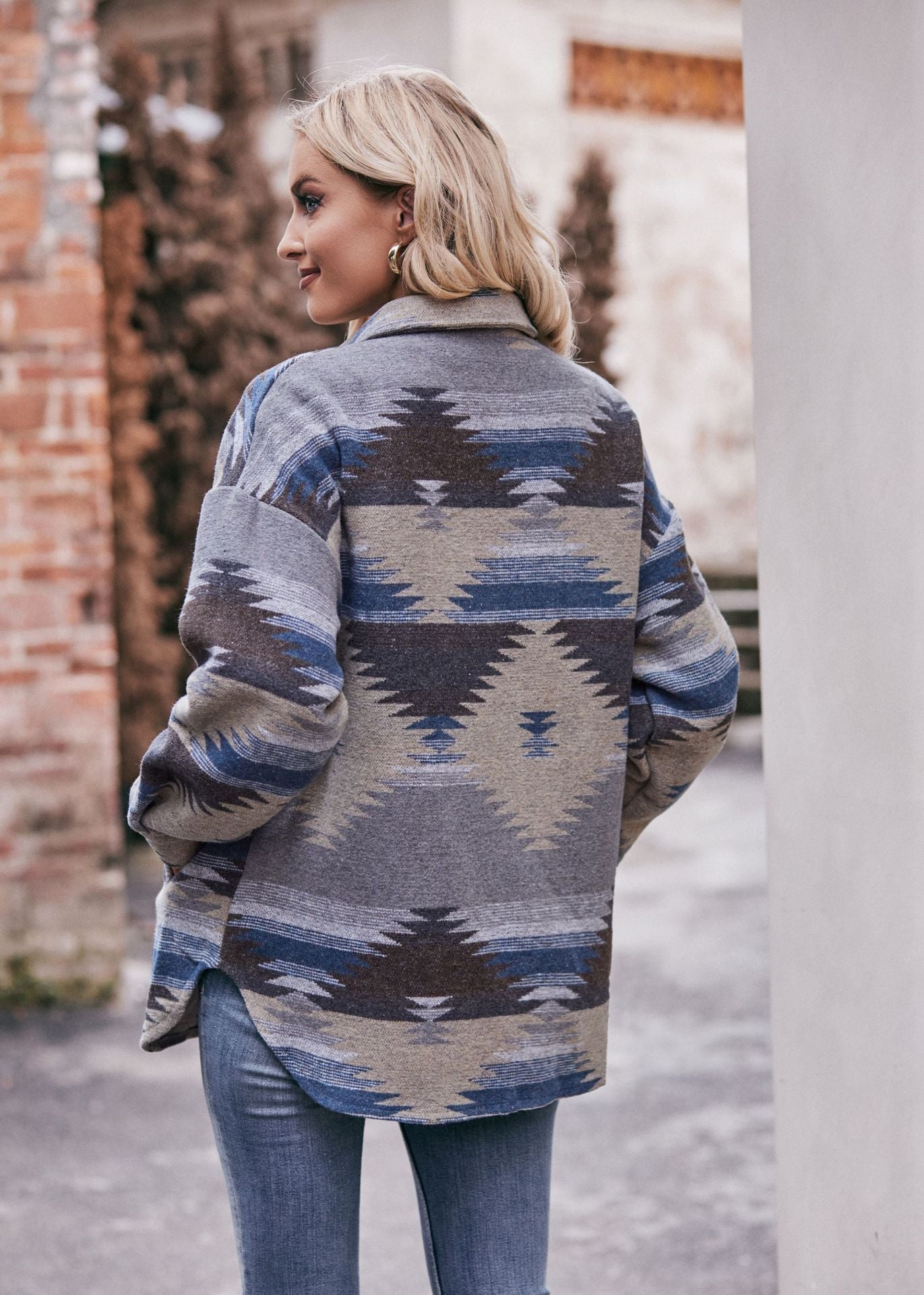 Aztec Geometric Jacket Shirt Lapel Woolen Jacket