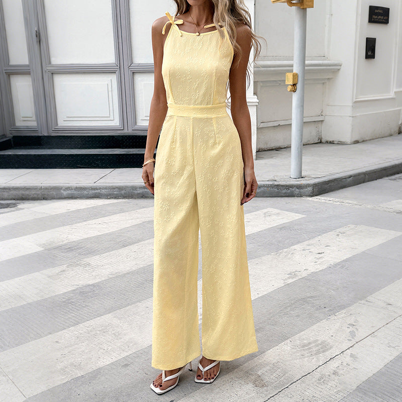 Textured Wide Leg Jumpsuit Sleeveless Resort Chic Romper