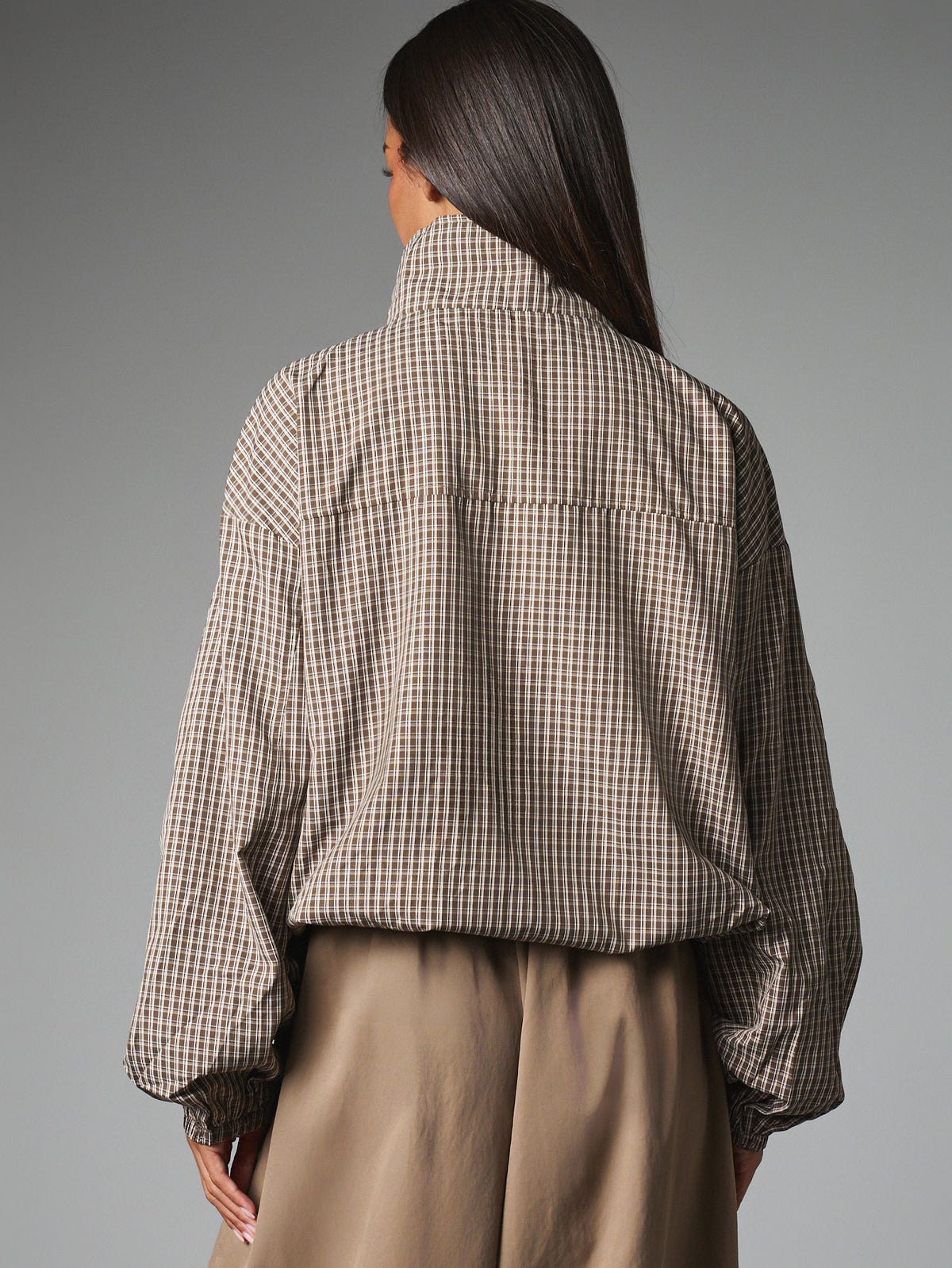 Oversized Plaid Zip Up Jacket Women Casual Long Sleeve Coat