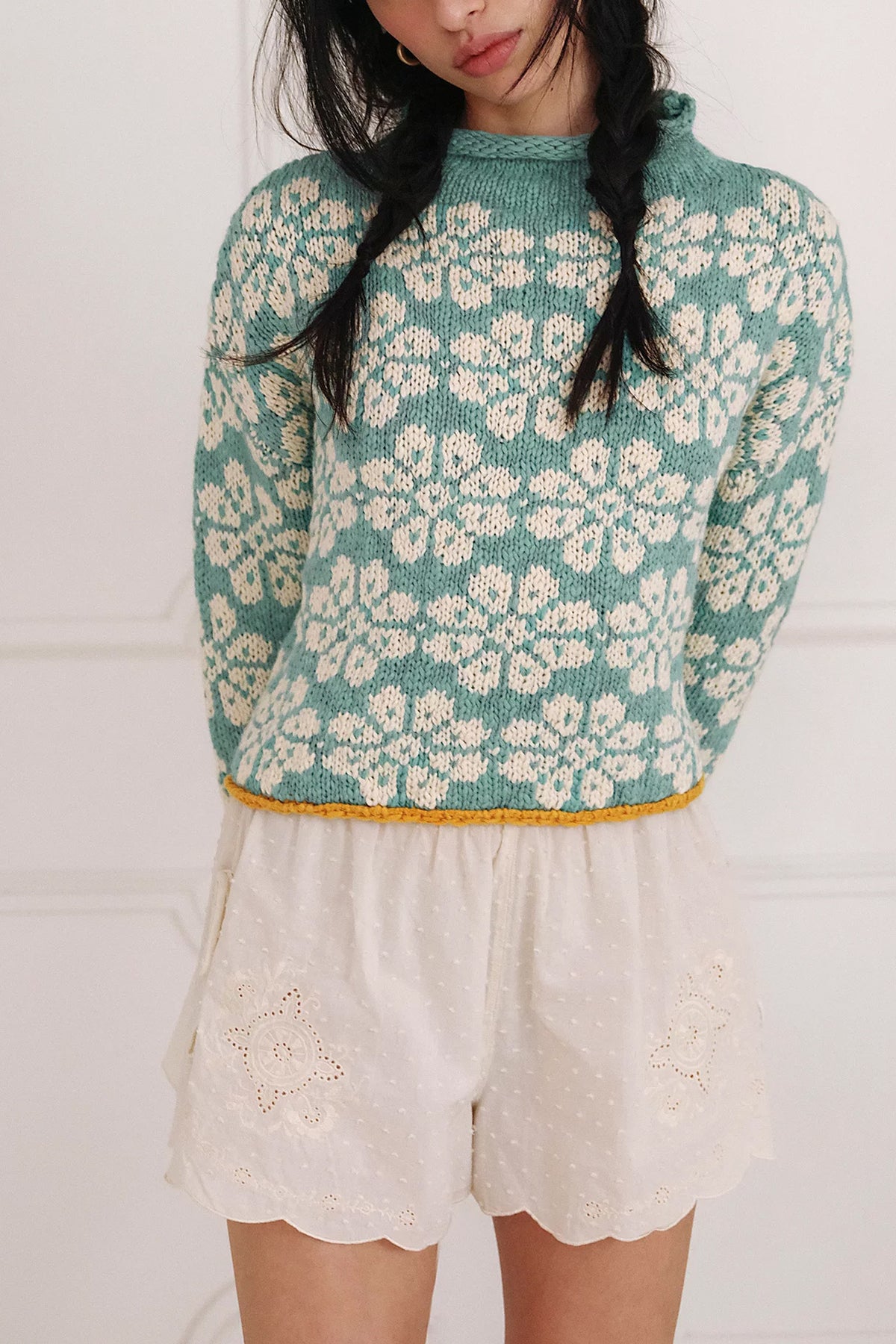 Women's Fair Isle Chunky Knit Mock Neck Pullover Sweater