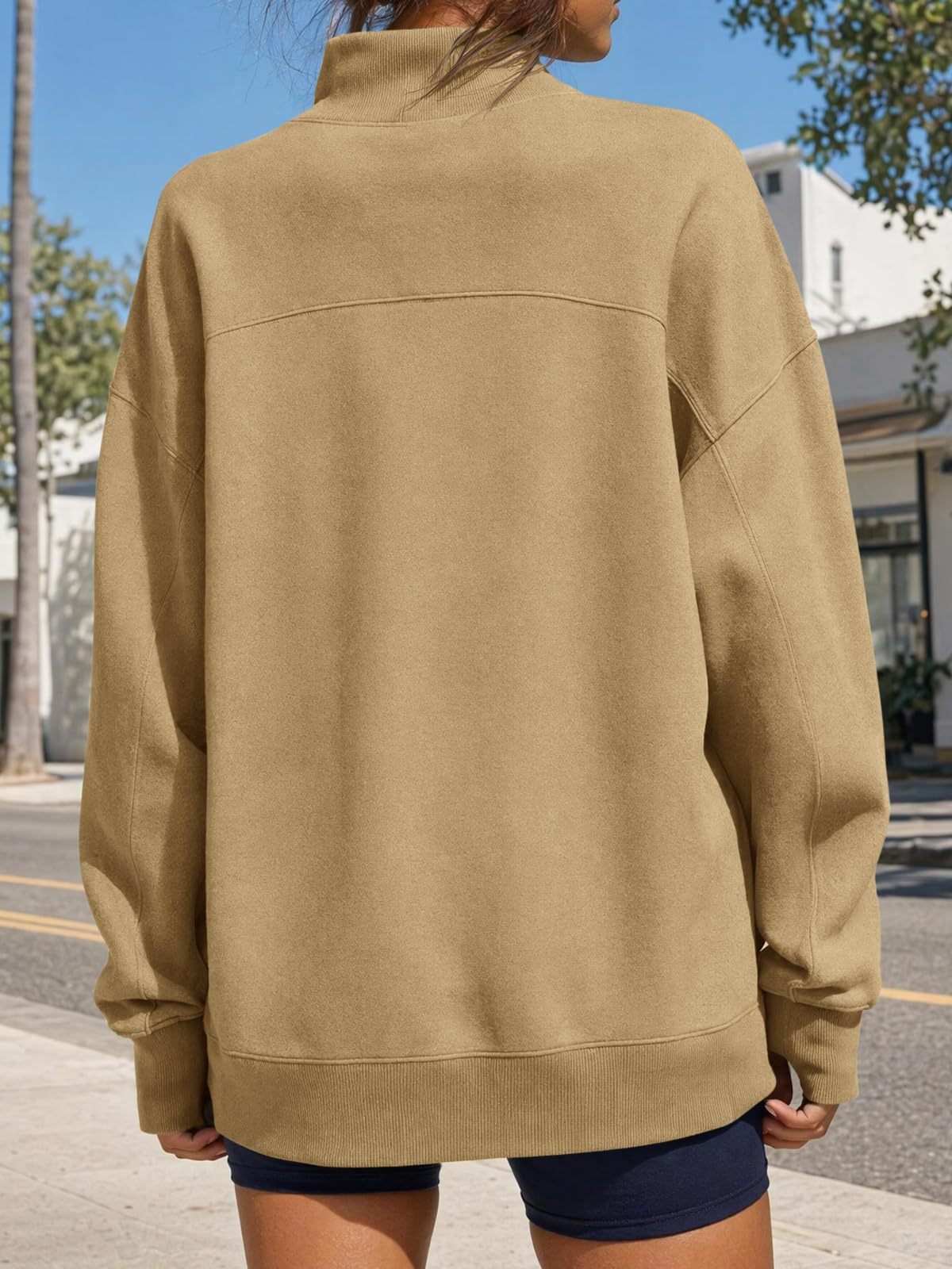 Mock Neck Oversized Womens Sweatshirt Solid Pullover Top