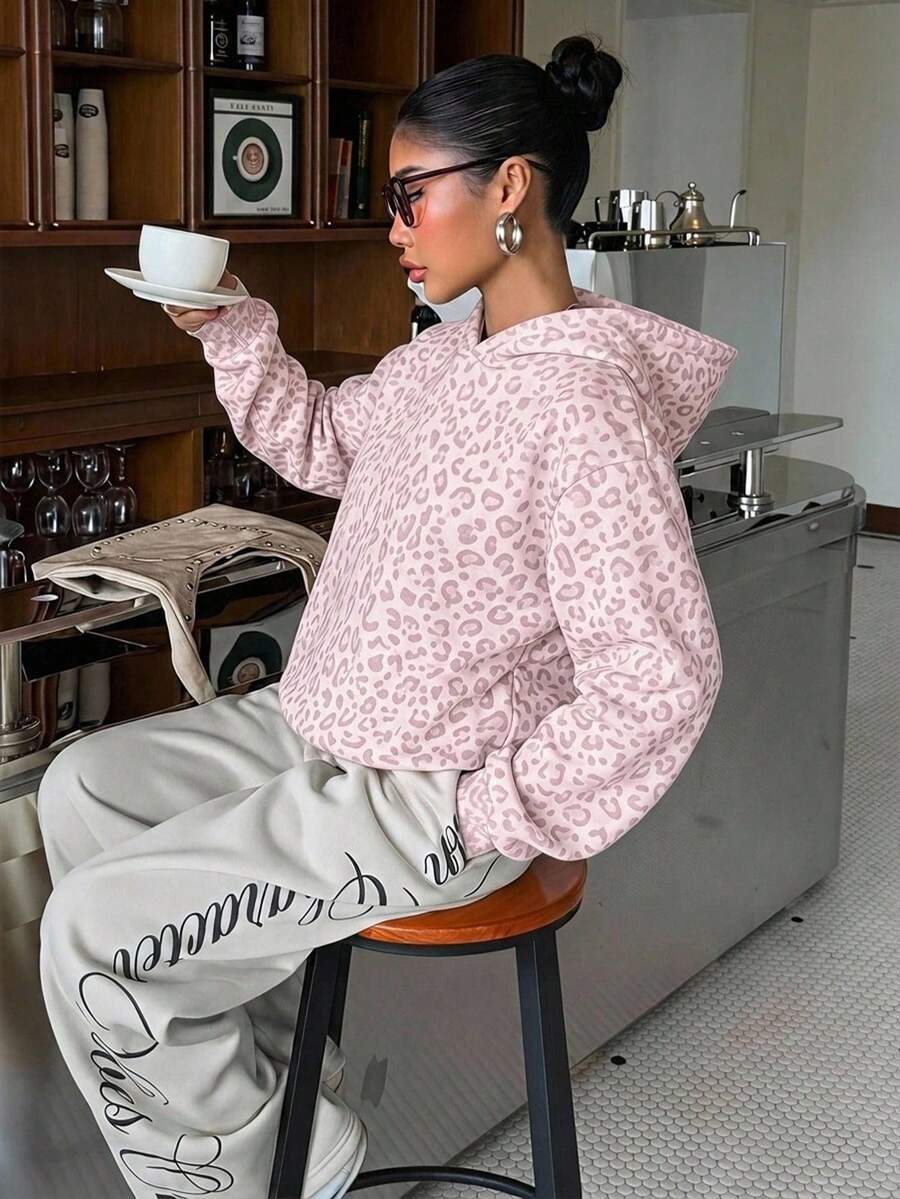 Leopard Hoodie Oversized Casual Pullover Sweatshirt