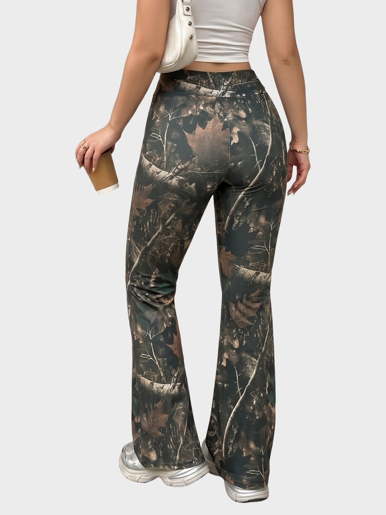 Camouflage Textured Leggings High Waist Wide Leg Casual Style