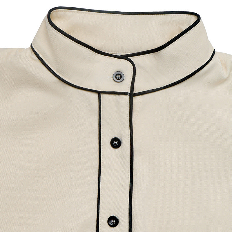 Women's Balloon Sleeve Contrast Trim Button Down Blouse