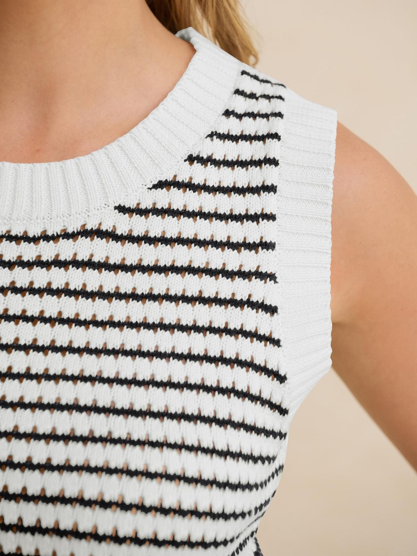 Striped Knit Top Casual Crew Neck Sleeveless