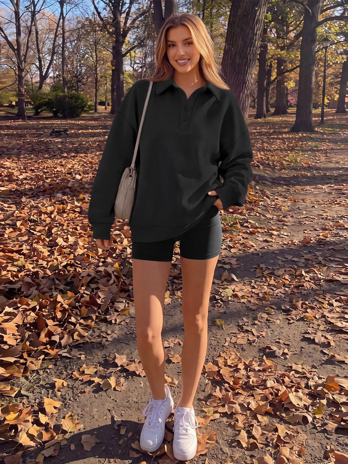 Polo Collar Fleece Pullover Oversized Casual Sweatshirt