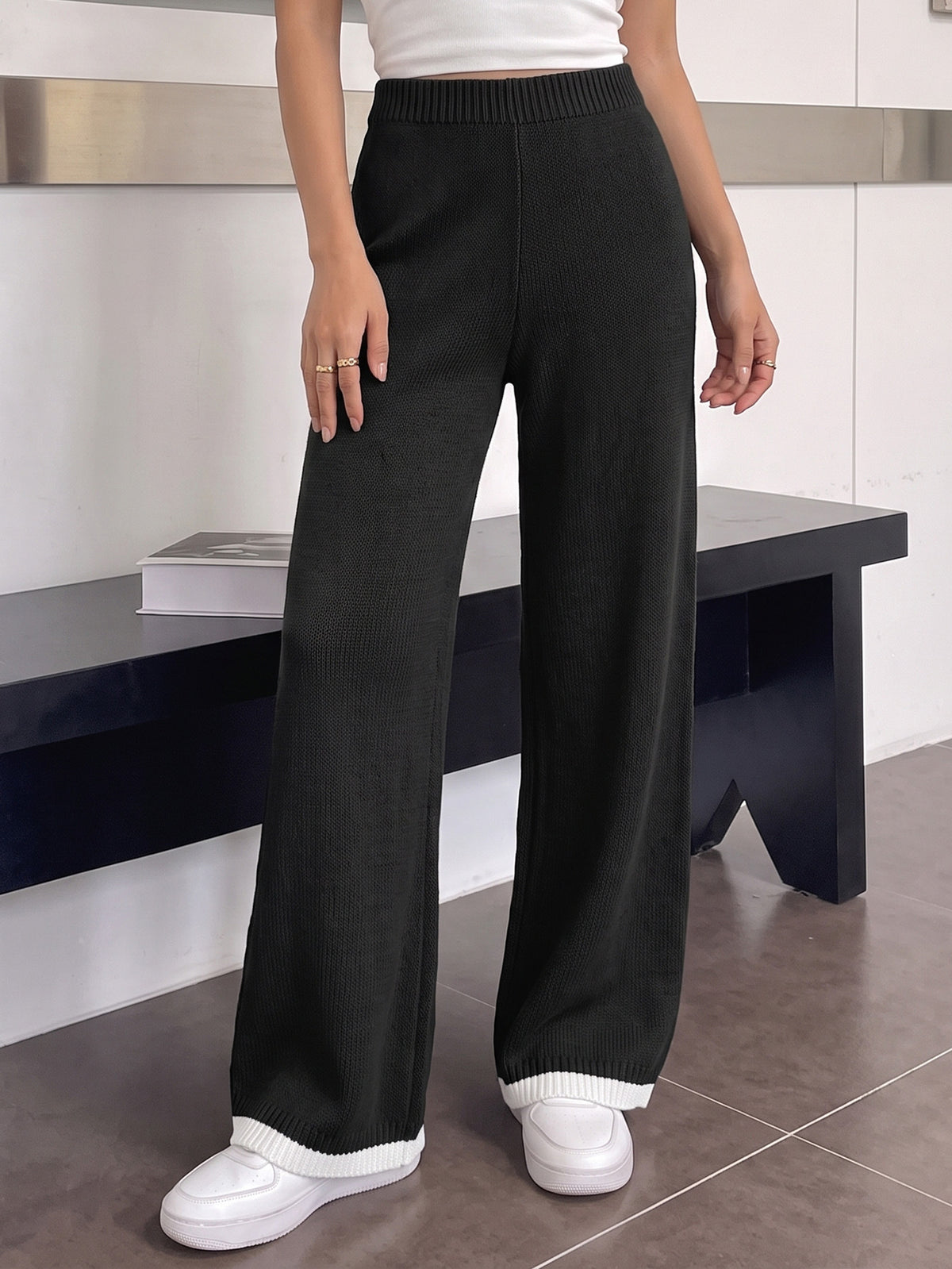 Women's High Waist Knit Wide Leg Sweater Pants Color Block