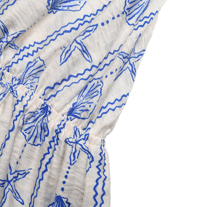 Blue Seashell Print Halter Romper Vacation Outfit