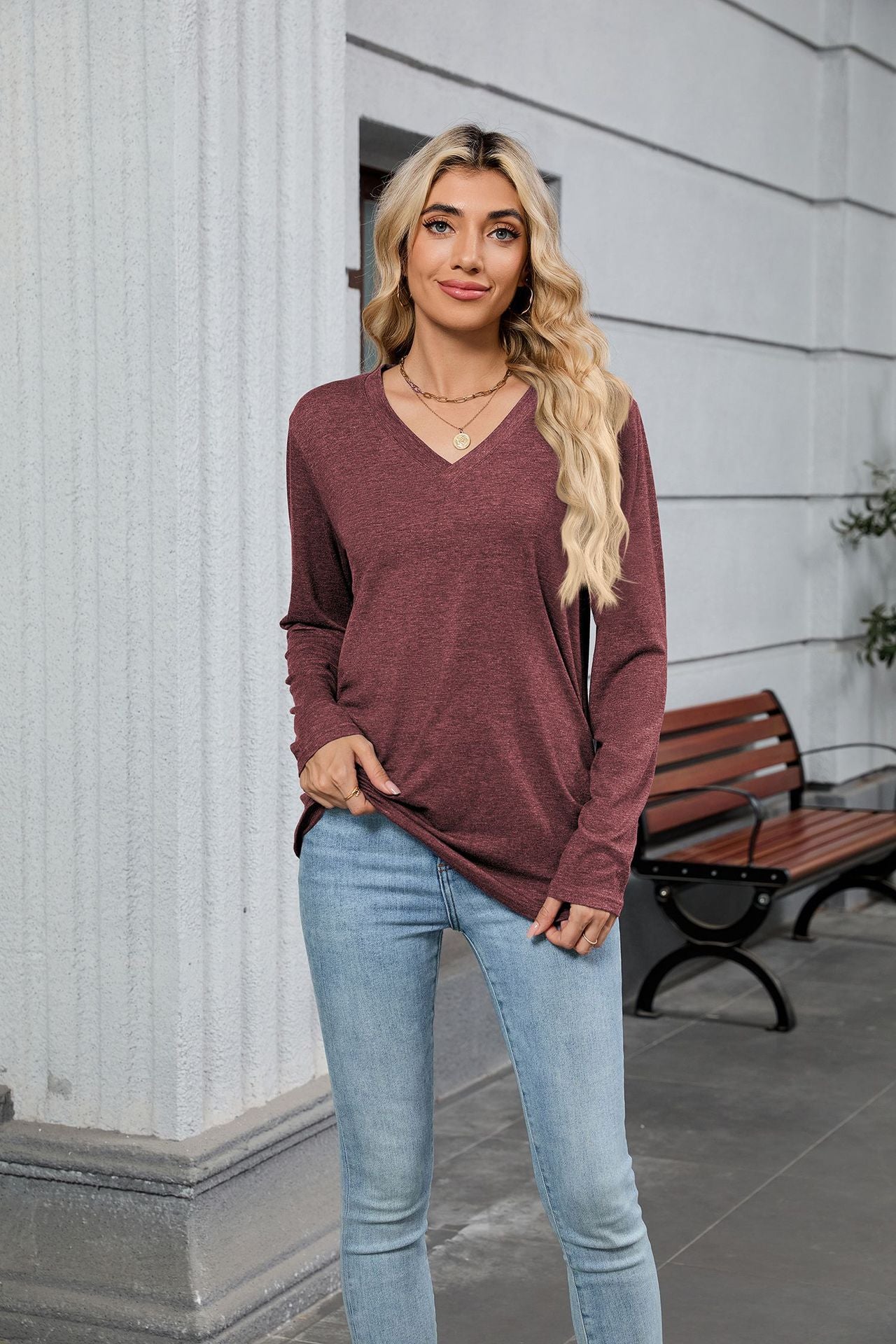 Soft V-Neck Long Sleeve Tunic Tee | Casual Fall Top