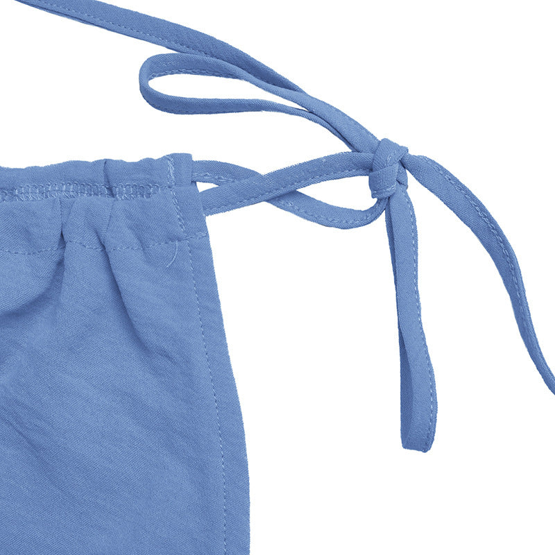 Blue Halter Wide Leg Jumpsuit Vacation Beach Outfit