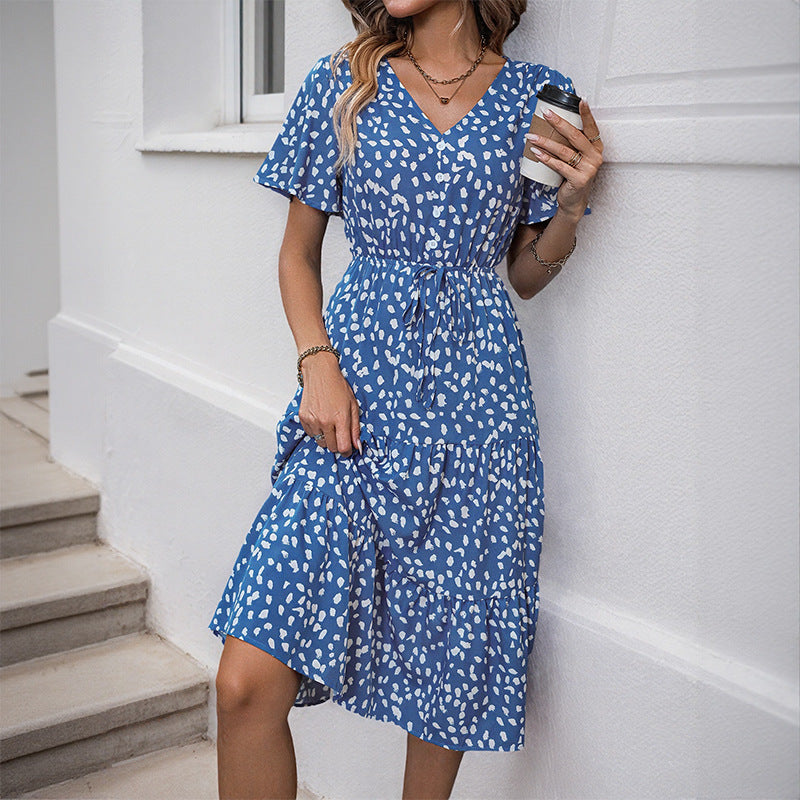 Women's Print Midi Dress V Neck  Tiered Vacation Style