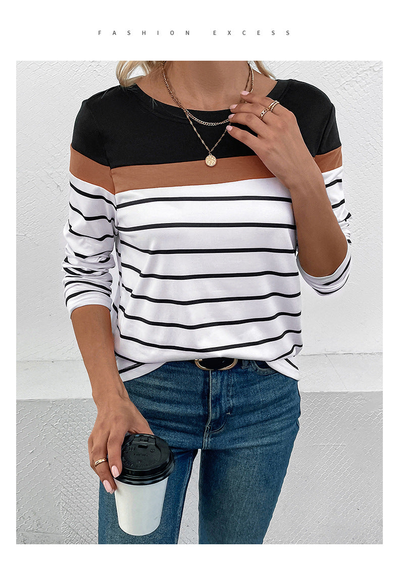 Colorblock Striped Long Sleeve Casual Boutique Top